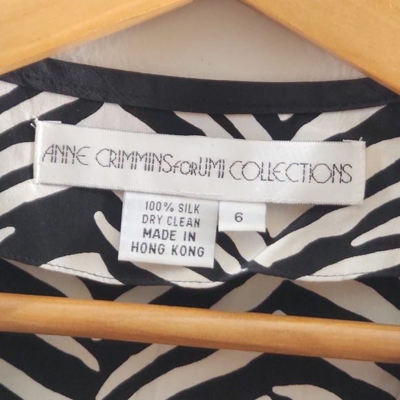 Anne Crimmins For Umi Collections 100% Silk B & W Animal Print Geometric Dress - Picture 4 of 11